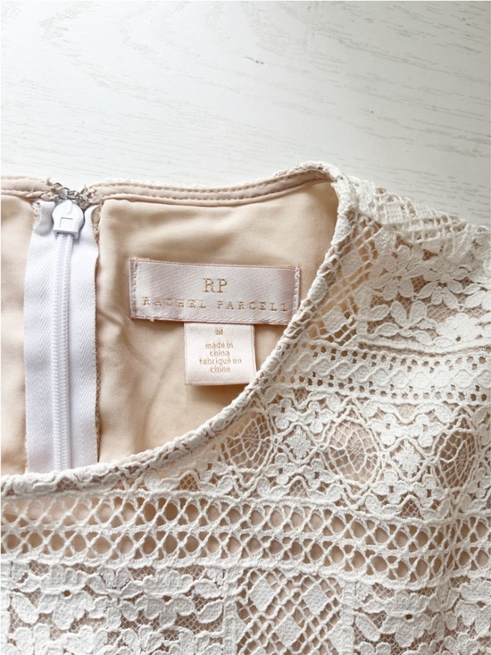 NWT Rachel Parcell Striped Lace Fitted Midi Dress in Lucent White Size Medium - Picture 6 of 7